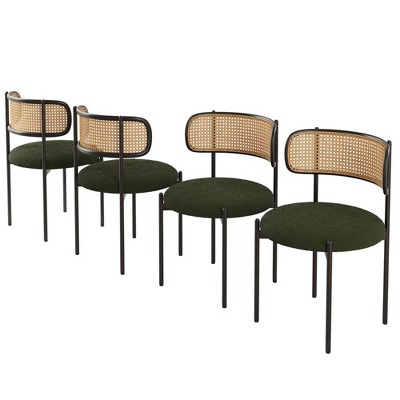 AZL1 Life Concept Dining Sets Modern Upholstered Chairs Set of 4, Accent Kitchen Chairs Rattan Back for Dining Room, Green, 20.5"*20.5"*30"
