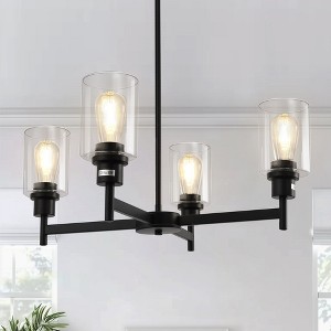 YANSUN 4-Light Black Chandelier with Adjustable Height featuring Elegant Glass Shades suitable for Dining Room Kitchen Foyer - 1 of 4