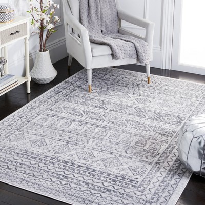 Modern Abstract Gray Square Synthetic Area Rug - 6'7" Easy Care