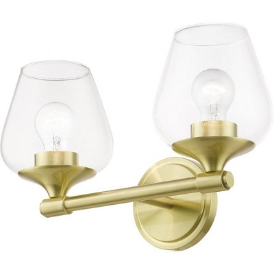 Willow Collection Satin Brass 2-Light Vanity Sconce with Clear Glass
