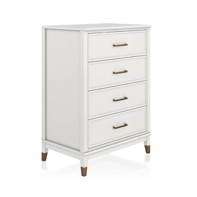 White and Gold 4-Drawer Dresser with Trendy Hardware