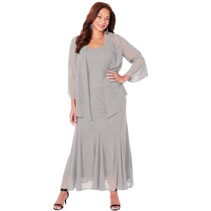Catherines Women's Plus Size Petite Masquerade Beaded Dress Set - 1 of 4