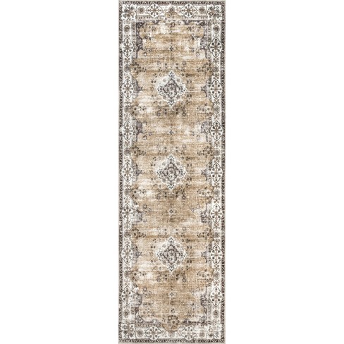 Paisley Machine Washable Faded Floral Border Medallion Area Rug