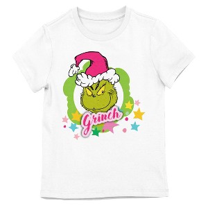 The Grinch Festive Character Art Girl’s White Crew Neck Short Sleeve T-shirt - 1 of 3