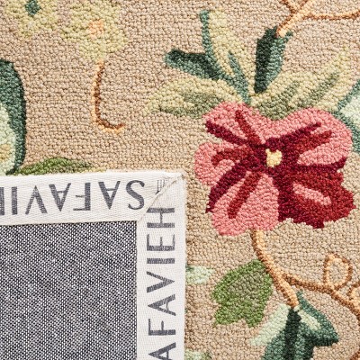 Beige Floral Hand-Knotted Wool Square Area Rug