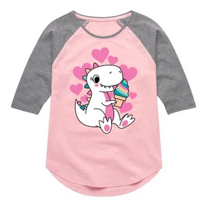 Girls' - Instant Message - Ice Cream Dinosaur Shirt Tail Raglan Graphic T-shirt - 1 of 4