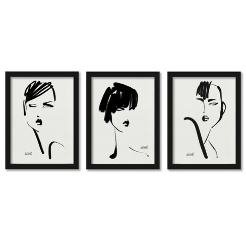 Americanflat Minimalist Modern (set Of 3) Brush Portrait By Anne Tavoletti  Framed Triptych Wall Art Set : Target