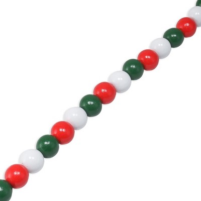 10' Red, Green, and White Wooden Bead Christmas Garland