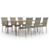 vidaXL 7-Piece Patio Dining Set - Outdoor Furniture with Solid Acacia Wood Table and Poly Rattan Chairs - Ideal for Garden, Backyard, and Patio - Gray - 2 of 4