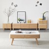 POVISON Mid Century Modern Rectangular Coffee Table, Tempered Glass Tabletop, 2 Solid Wood Drawers, MDF, For Livingroom, 45.66’’, Light Wood - 2 of 4
