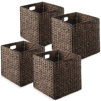 Casafield 12" x 12" Water Hyacinth Storage Baskets - Set of 2 Collapsible Cubes, Woven Bin Organizers for Bathroom, Bedroom, Laundry, Pantry, Shelves