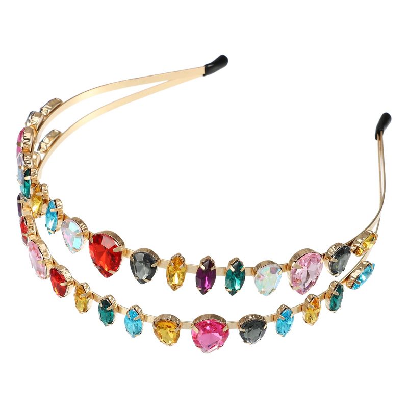 Unique Bargains Women's Double Layer Metal Colorful Rhinestone Faux Crystal headband 5.63"x1.77" 1 Pc, 1 of 7