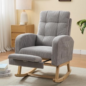 Polyester Rocking Chair with Solid Wood Legs, High Backrest and Side Pocket - 1 of 4