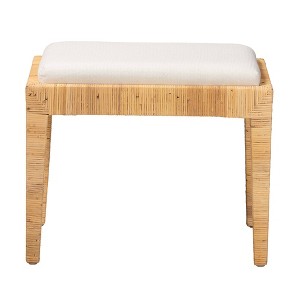 Sofia Rattan and Mahogany Wood Ottoman White/Natural Brown - Baxton Studio: Handmade, No Assembly Required - 1 of 4