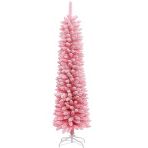 LuxenHome Pink Christmas Tree, 6Ft Unlit Slim Christmas Tree, Artificial Christmas Tree with Metal Stand - 1 of 4