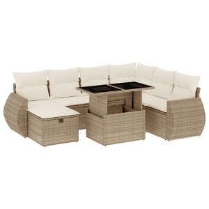 vidaXL 8 Piece Patio Sofa Set with Cushions - Beige and Cream Poly Rattan - 1 of 4