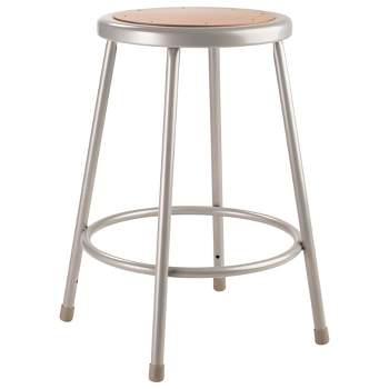 National Public Seating 6200 Series Heavy-Duty 24" Steel Stool with 14" Round Seat Pan Supports Up to 500 Pounds, Gray Frame & Legs