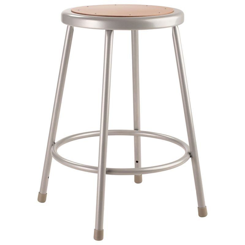 National Public Seating 6200 Series Heavy-Duty 24" Steel Stool with 14" Round Seat Pan Supports Up to 500 Pounds, Gray Frame & Legs, 1 of 7