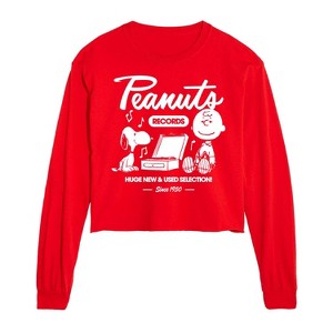 Peanuts Charlie Brown Records Cropped Long Sleeve T-Shirt - Red - 2 X-Large - 1 of 3
