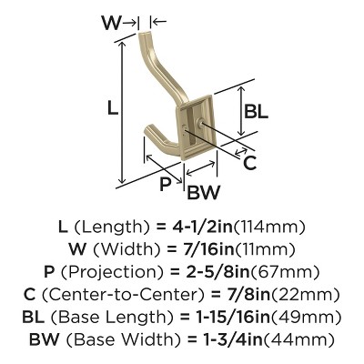 Golden Champagne Double Prong Metal Decorative Wall Hook