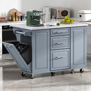 YOOCOZZ Rolling Kitchen Island, Drop Leaf, Tilt Trash Can Cabinet+Pull Out Organizer, 2 Drawers+1 Door - 1 of 4