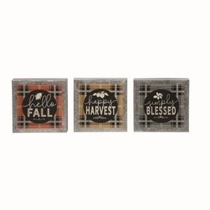Transpac Metal Fall Plaid Block Decor Set of 3 Fall/Harvest Home Decorations - 1 of 1