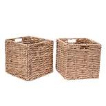 Set of 2 Handmade Wicker Baskets - 12-Inch Square Foldable Storage Bins with Handles - Made of Hand-Twisted Water Hyacinth by Villacera (Natural)