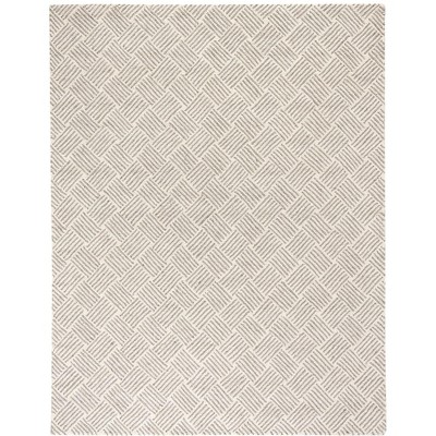 Ivory and Gray Striped Wool Rectangular Rug 3' x 5'