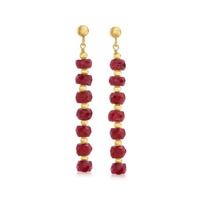 Ross-Simons 8.00 ct. t.w. Ruby Bead Linear Drop Earrings in 14kt Yellow Gold