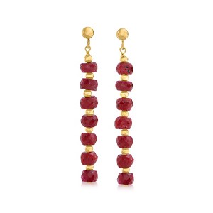 Ross-Simons 8.00 ct. t.w. Ruby Bead Linear Drop Earrings in 14kt Yellow Gold - 1 of 3