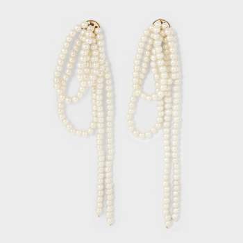 Layered Pearl Linear Post Earrings - Ivory