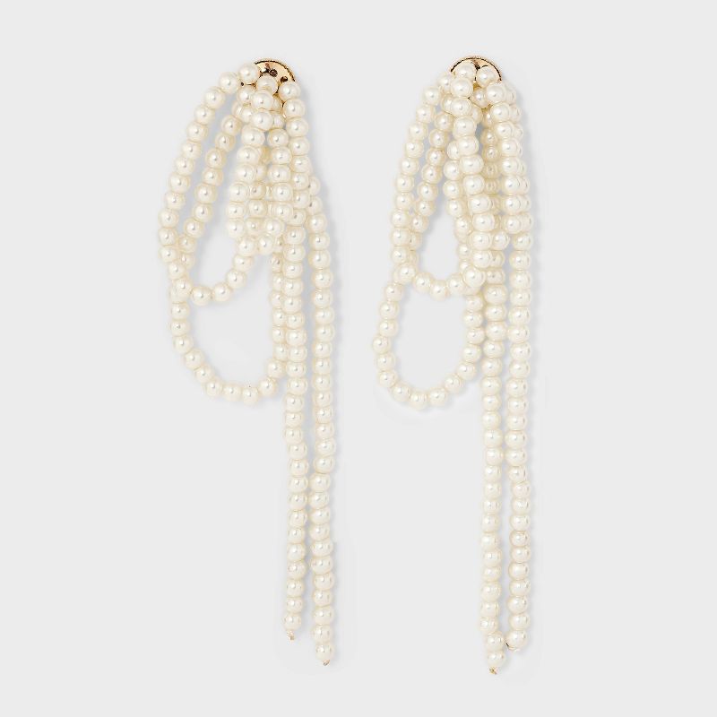 Layered Pearl Linear Post Earrings - Ivory, 1 of 3