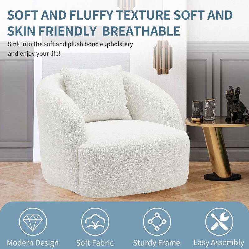 Soft Boucle Upholstered Swivel Accent Barrel Chair Wide Seat Round Single Sofa Chair 360 Swivel, 3 of 8