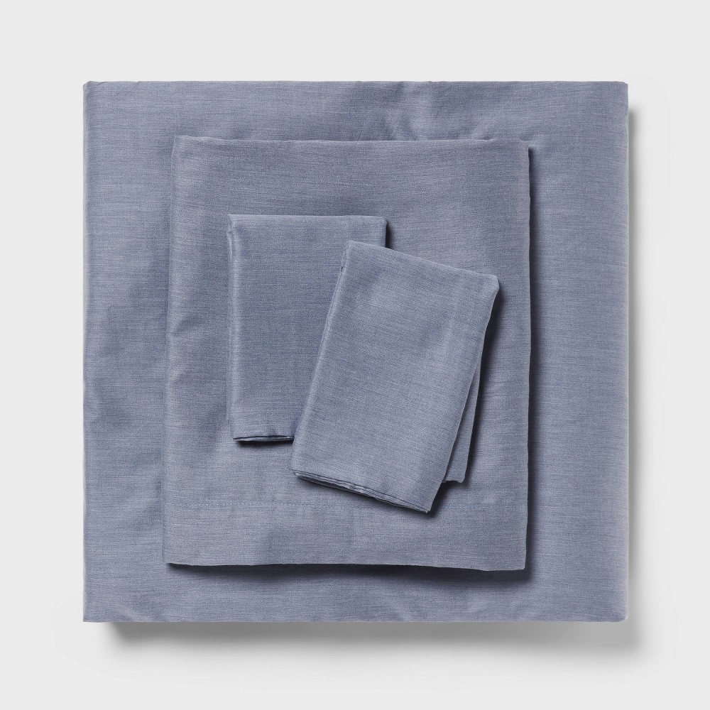 Photos - Bed Linen Twin/Twin XL Cotton Blend Sateen Sheet Set Navy Heather - Room Essentials™