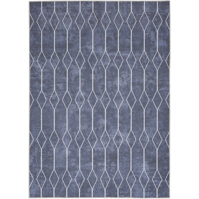 Vintage-Inspired Geometric Navy 6' x 9' Easy-Care Area Rug