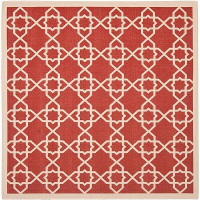 Terracotta and Beige Square Synthetic Indoor/Outdoor Area Rug