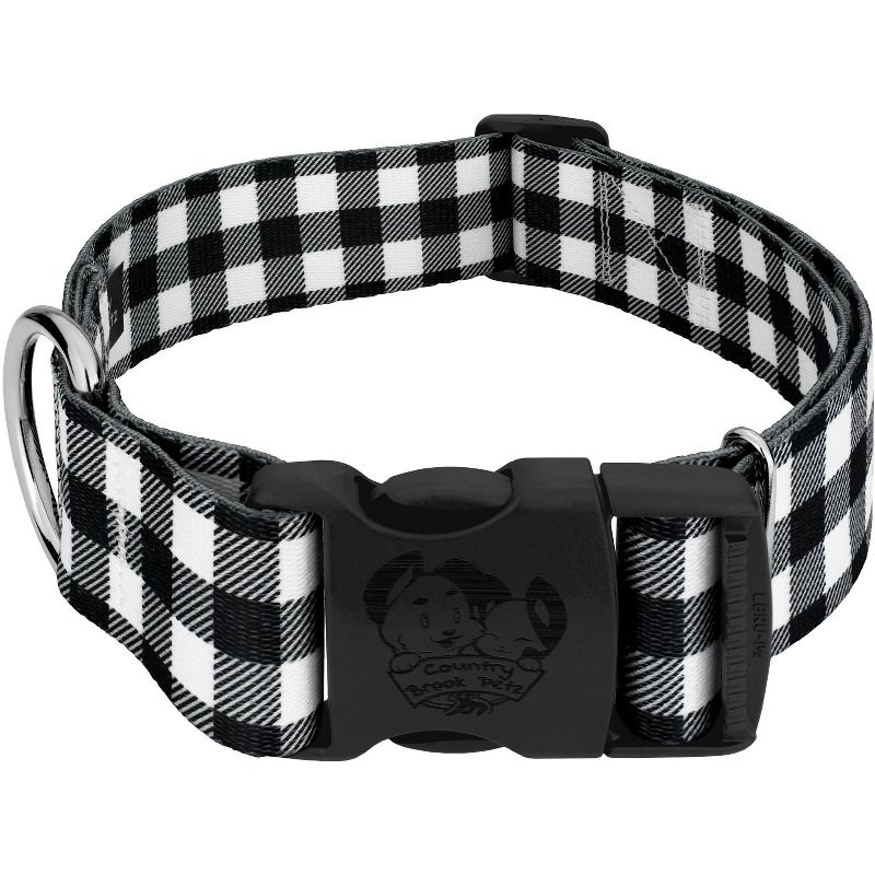 Country Brook Petz 1 1/2 Inch Deluxe Black & White Buffalo Plaid Dog Collar, 1 of 6
