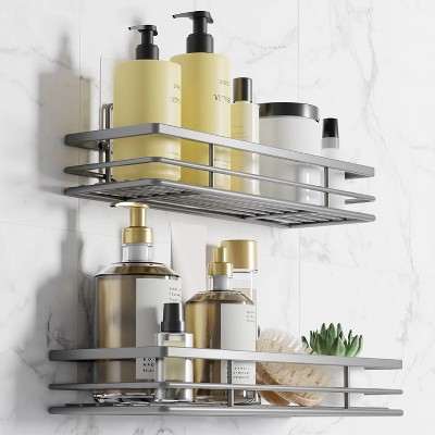LunaLulinlk 2-pack bathroom storage baskets, no drilling required, wall-mounted, gray, self-adhesive shower shelf, stainless steel