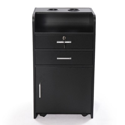 Salon Styling Station With 2 Drawers, 2 Hair Dryer Holders & 1 Cabinet, Budget Hair Styling Salon Trolley Cart For Hair Stylist