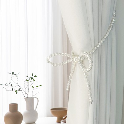 Tree City Simple Elegant White Pearl Bow Curtain Tiebacks