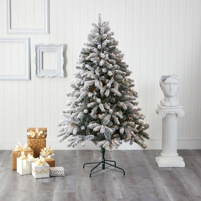 6-ft White Flocked Spruce Artificial Christmas Tree with Warm LED Lights