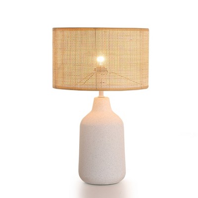 21''H Ceramic Table Lamp with Beige Linen Shade for Bedroom, Living Room, Dining Room, Office, Rough Finish, White