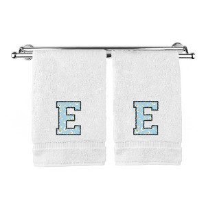 BC BARE COTTON Monogrammed Hand Towels, Personalized Gift, Set of 2 - Embroidered Writing with Light Blue - 1 of 4