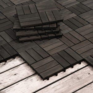 Racxily Acacia Wood Interlocking Deck Tiles Checker Pattern, 12" x 12" Square Dark Brown Acacia Hardwood Outdoor Flooring for Patio, Bancony - 1 of 4