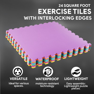Multicolor EVA Foam Interlocking Exercise Mat Tiles, 24 Sq Ft