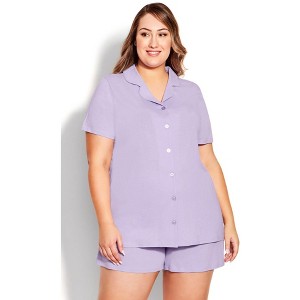 Avenue Women's Plus Size Button Short Sleeve Sleep Top - 1 of 4