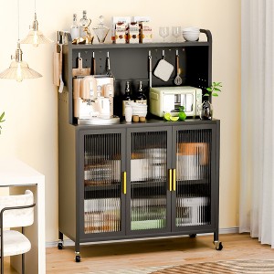 DOMETOUR Carbon Steel Kitchen Storage Cabinet, Microwave Stand, Bakers Racks for Kitchens with Storage, Transparent Flap Door Design - 1 of 4