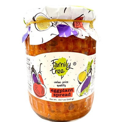 Family Tree Grilled Eggplant Spread 560g - Vegan Mediterranean Appetizer Spread - Roasted Eggplant Dip With Olive Oil And Her
