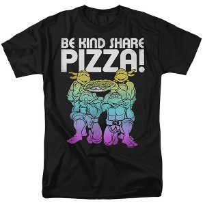 Teenage Mutant Ninja Turtles Be Kind Share Pizza Unisex Adult T Shirt, Black - 1 of 4