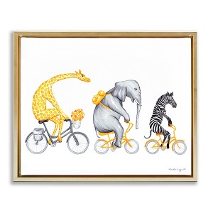 Stupell Industries Savanna Animals Riding Bikes Bicycles Yellow Accent Floating Frame Canvas Art, Gold, 21" x 17" - 1 of 4